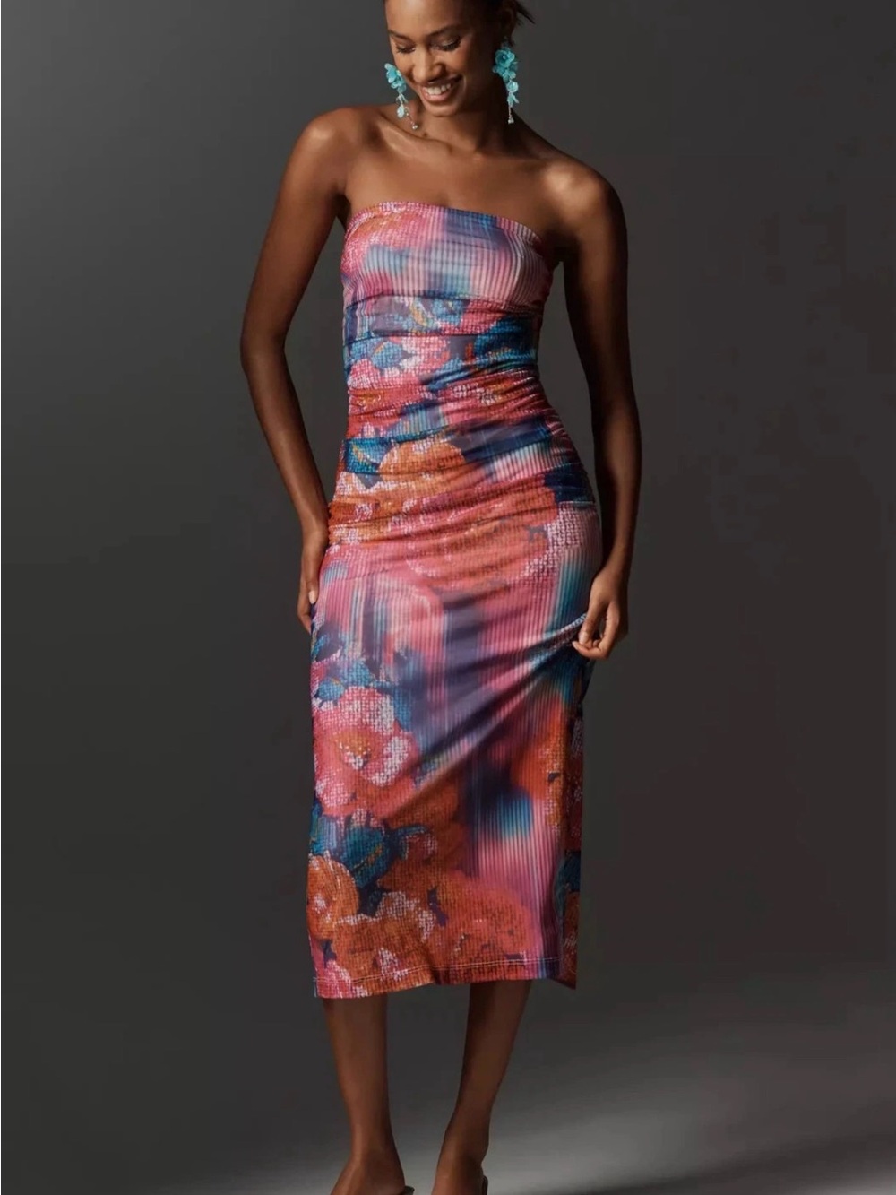 Anthropologie NWT The Soleil Mesh Slim Strapless Ruched Dress Women's Sz Medium